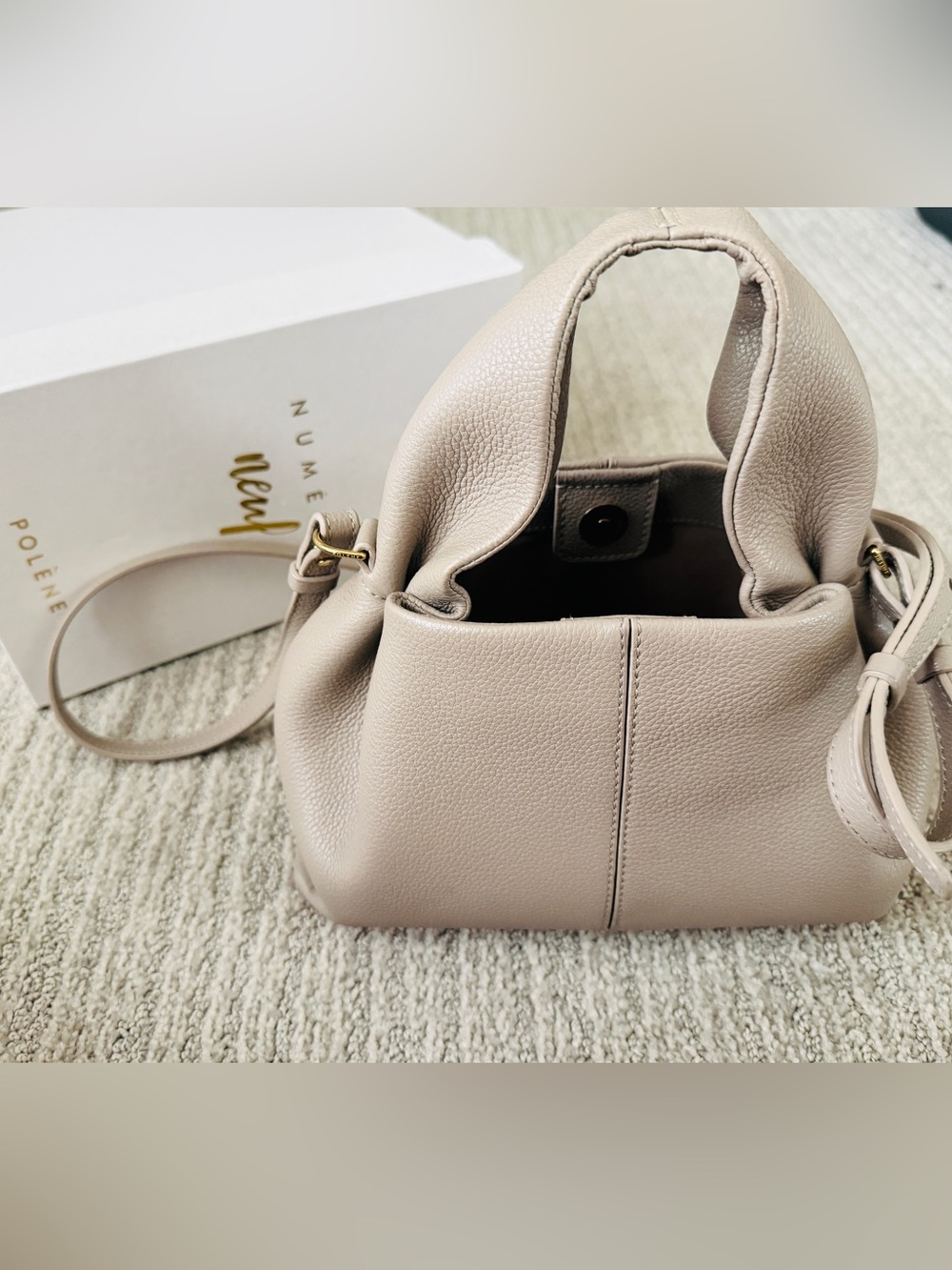 Polene Numero Neuf Mini in Textured Taupe - Picture 7 of 13
